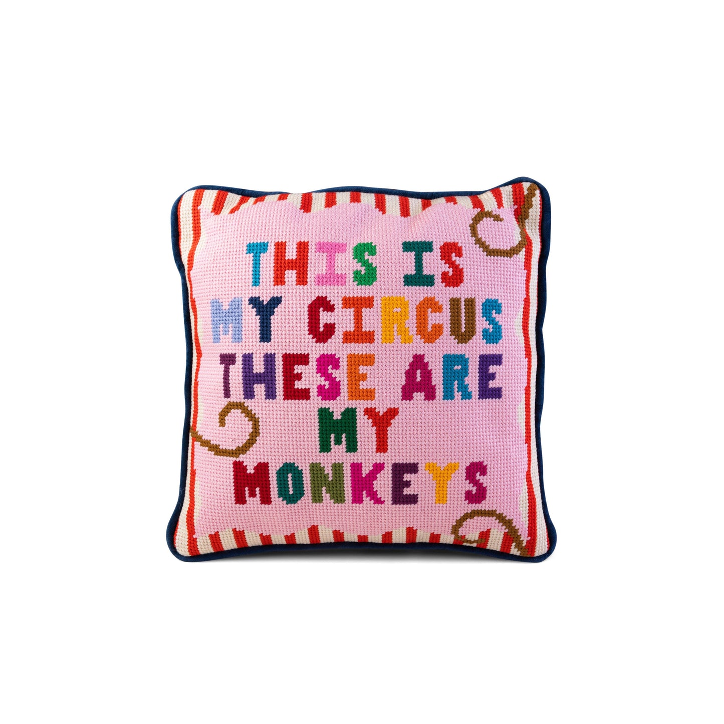 My Circus My Monkeys Needlepoint Pillow