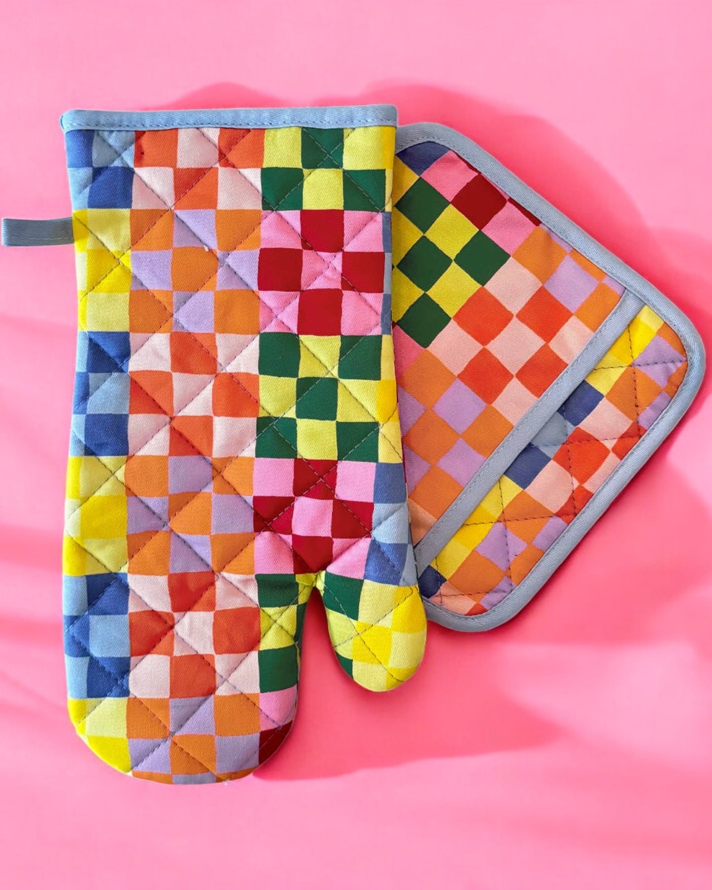 Rainbow Check Oven Mitt & Pot Holder Set