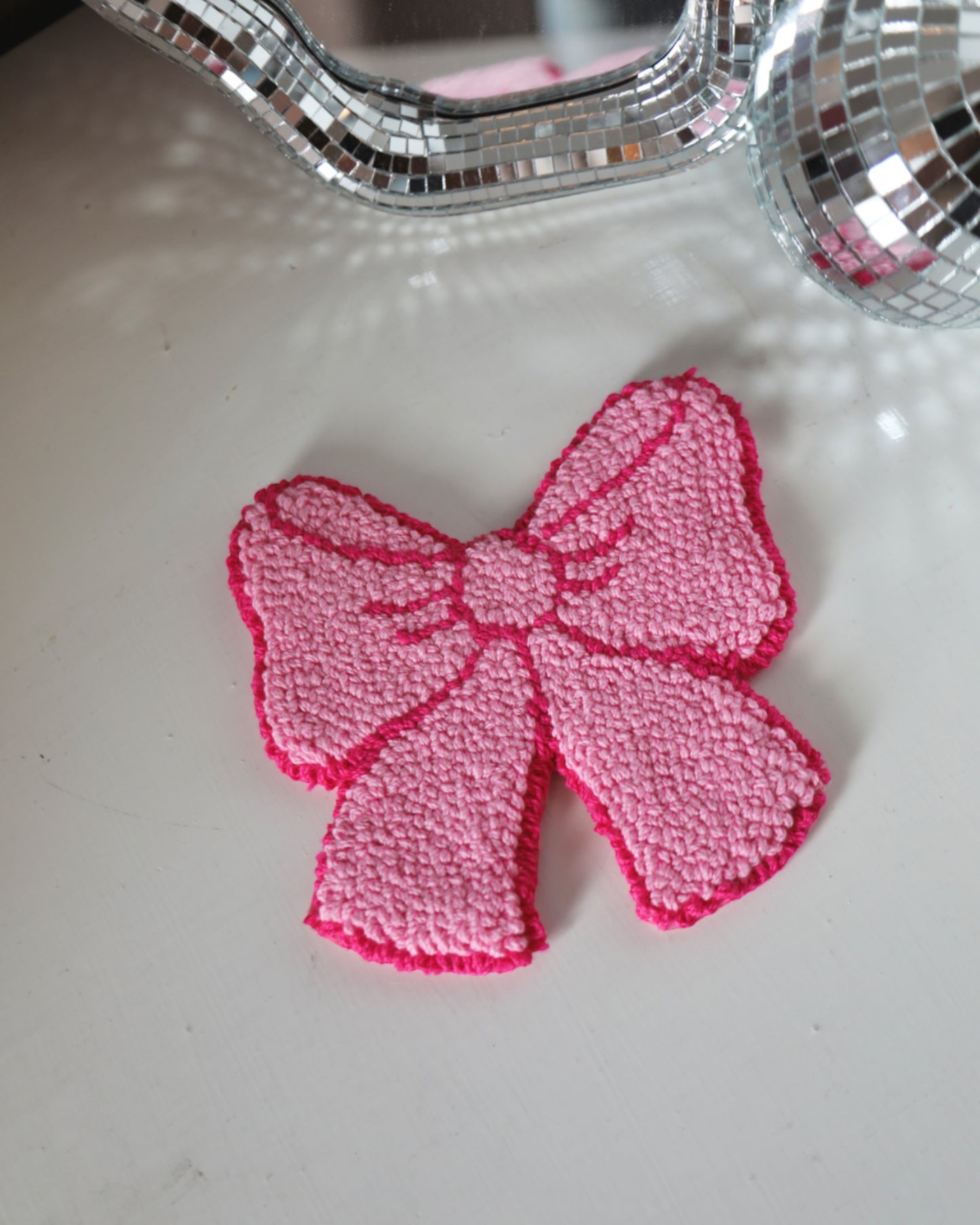 Pink Bow Tufted Mug Rug (Set of 2)