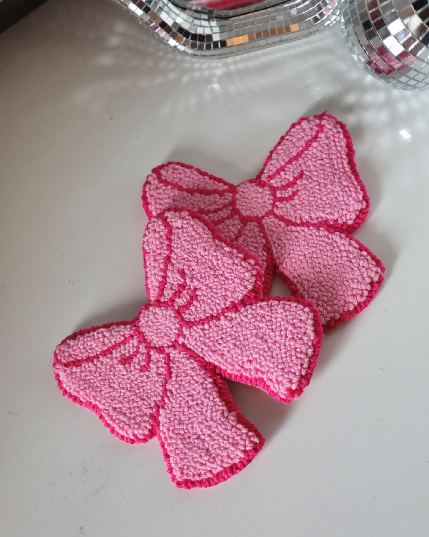Pink Bow Tufted Mug Rug (Set of 2)