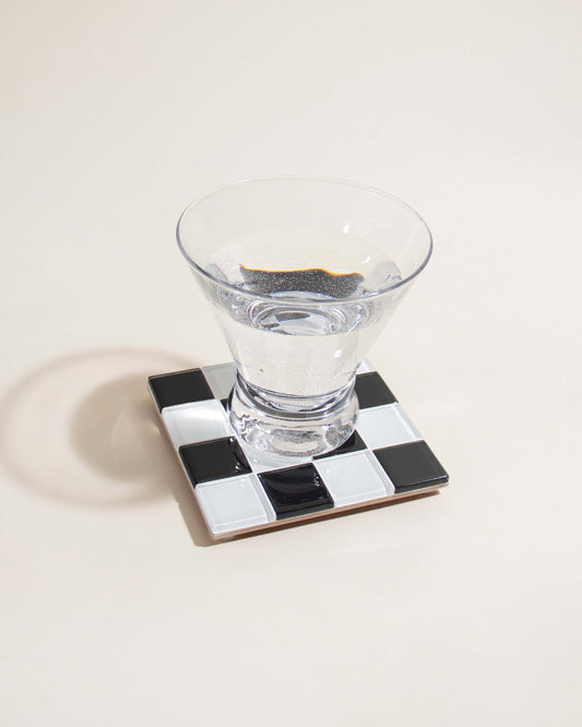 Glass Tile Coaster in Checkerboard