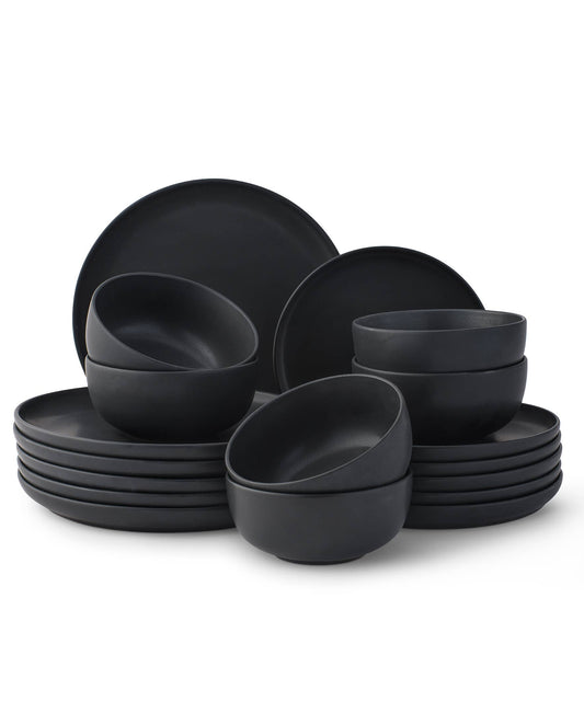 Matte Black 18-Piece Stoneware Dinnerware Set