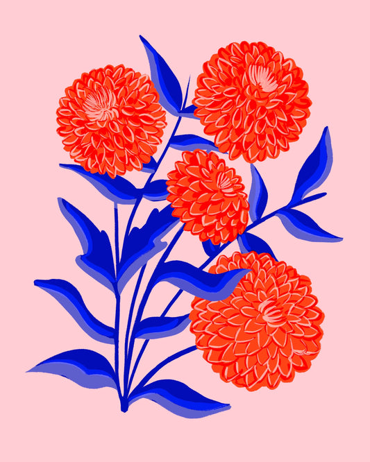 Red Dahlias Art Print