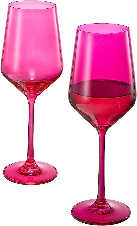 Hot Pink Crystal Wine Glasses (Set of 2 )