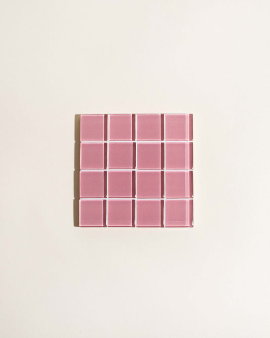Glass Tile Coaster in Pink Rose