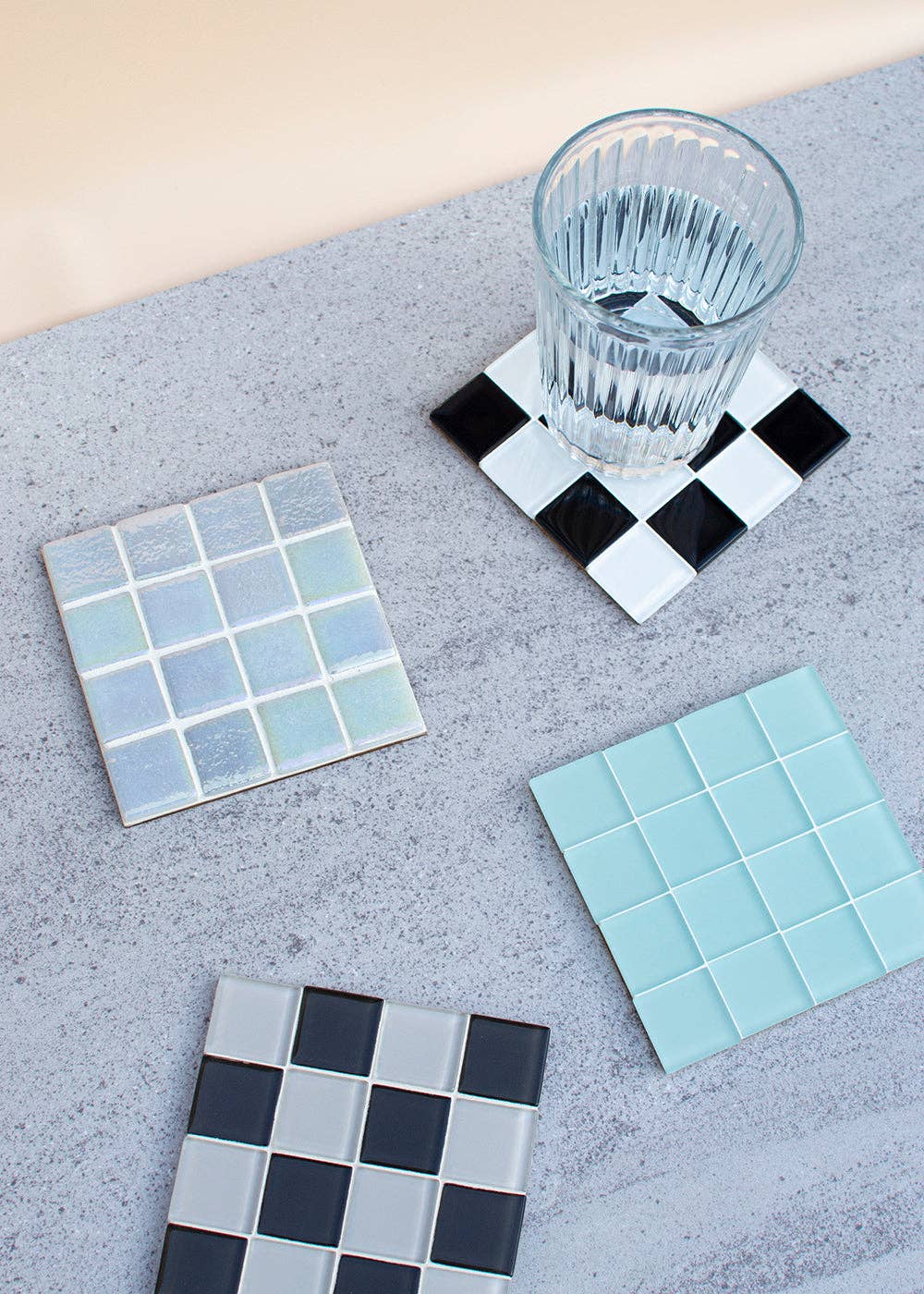 Glass Tile Coaster in Checkered