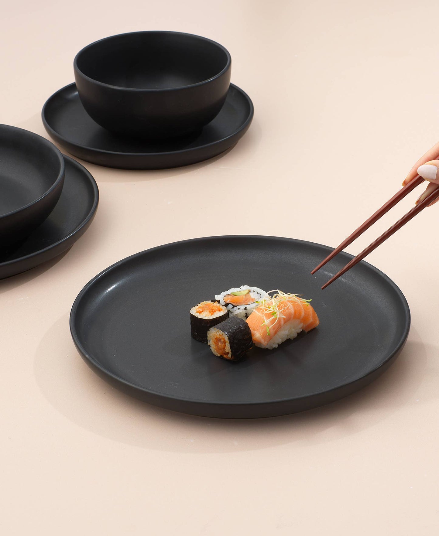 Matte Black 18-Piece Stoneware Dinnerware Set