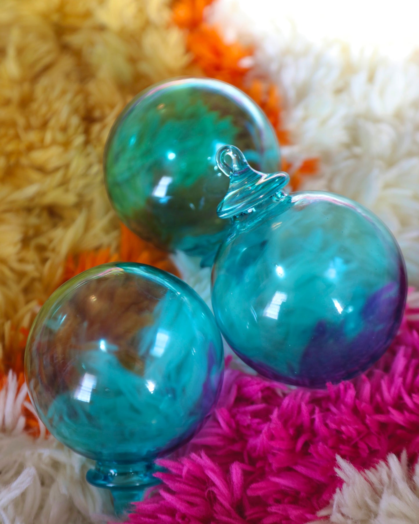 Bubble Glass Ornaments in Aqua (Set of 3)