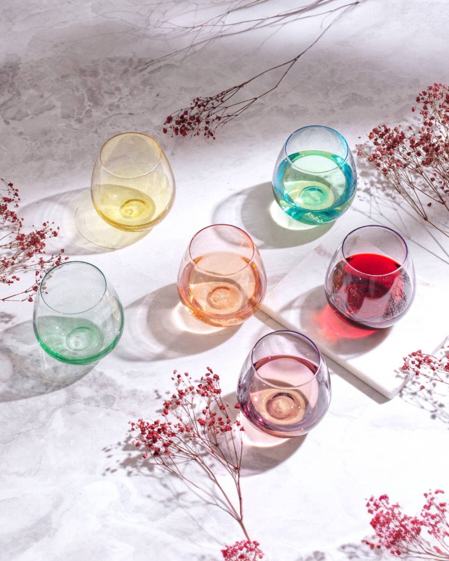 Stemless Colorful Wine Glasses (Set of 6)