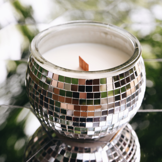 Disco Ball 8oz Wooden Wick Candle - Cranberry Woods Scent