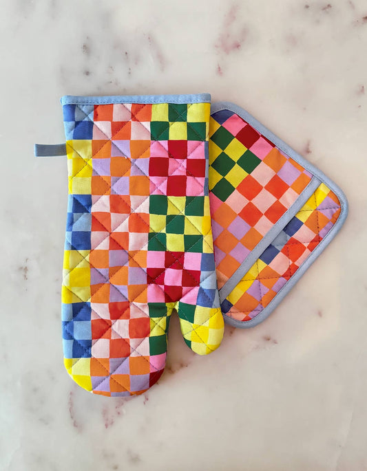 Rainbow Check Oven Mitt & Pot Holder Set