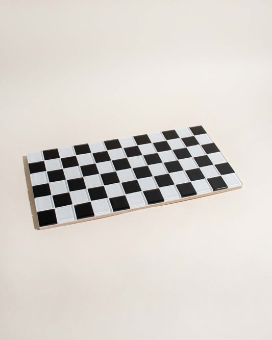 Glass Tile Decorative Tray in Black & White Checkered