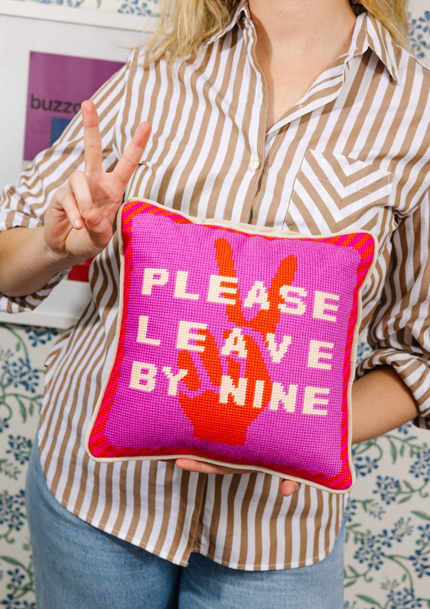 Leave by Nine Needlepoint Pillow