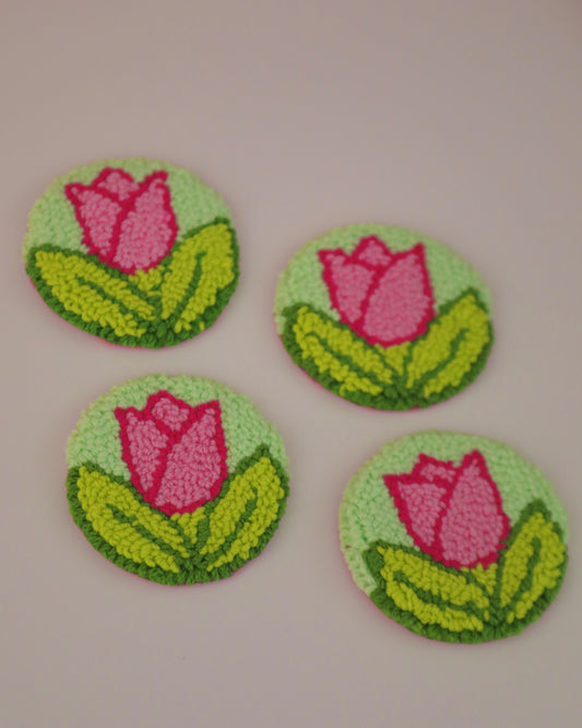 Floral Tufted Car Coasters (Multiple Colors)