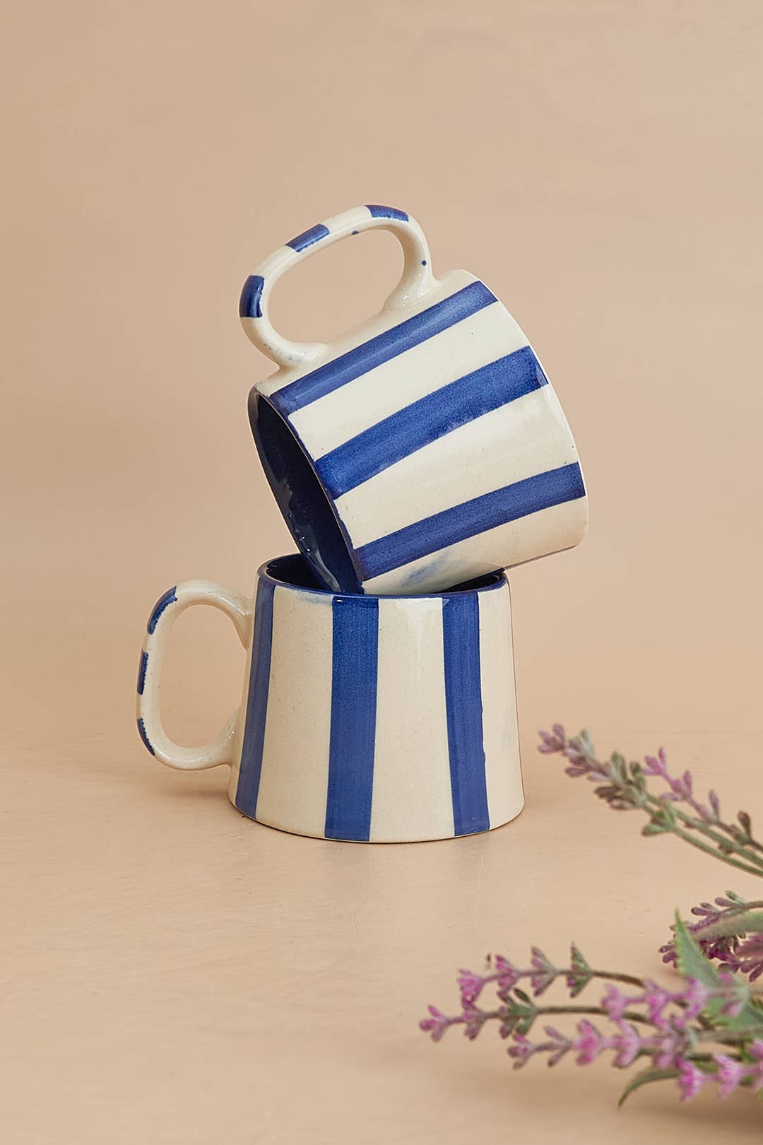 Ceramic Stripe Mug in Dark Blue