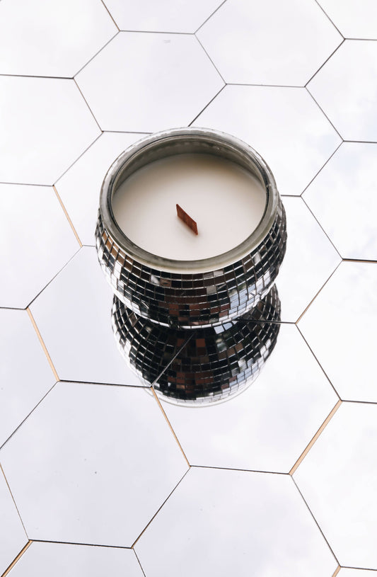 Disco Ball Wooden Wick Candle | Gingerbread Christmas Scent