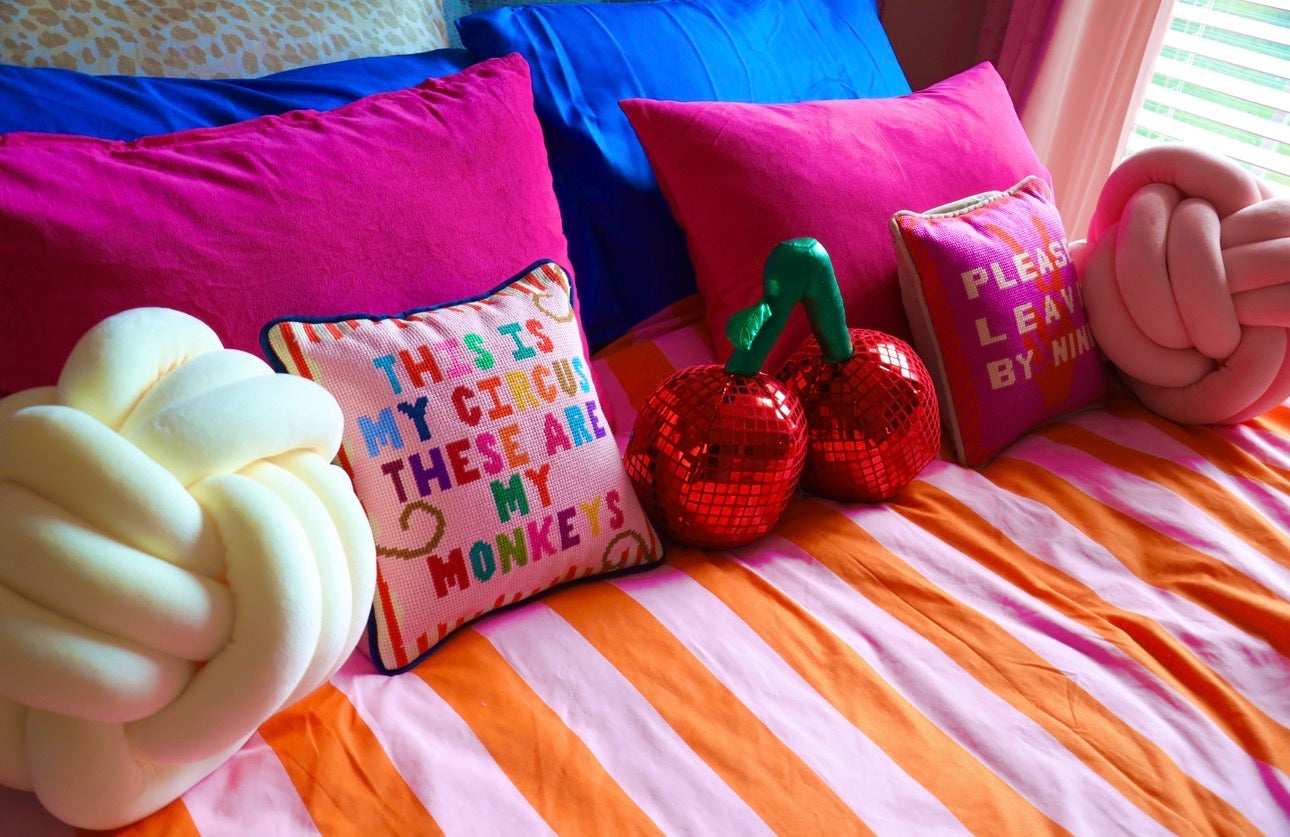 My Circus My Monkeys Needlepoint Pillow