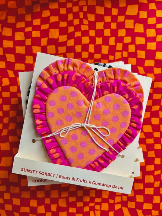 Heart Ruffle Coasters in Sunset Sorbet (Multiple Colors)