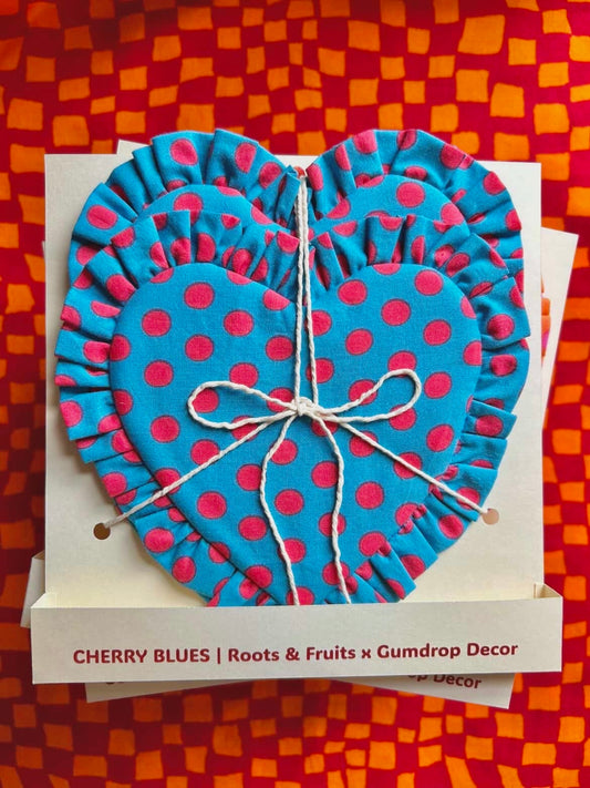 Heart Ruffle Coasters in Cherry Blues (Multiple Colors)