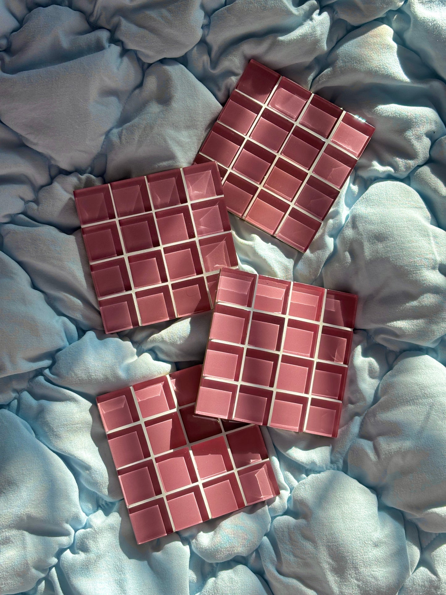 Glass Tile Coaster in Pink Rose