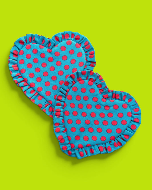 Heart Ruffle Coasters in Cherry Blues (Multiple Colors)