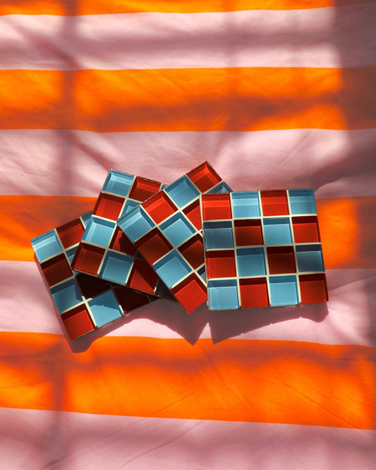 Glass Tile Coaster in Cherry Blues