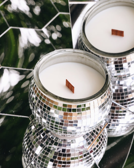 Disco Ball 8oz Wooden Wick Candle - Cranberry Woods Scent