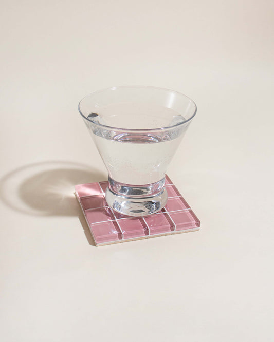 Glass Tile Coaster in Rosy Pink