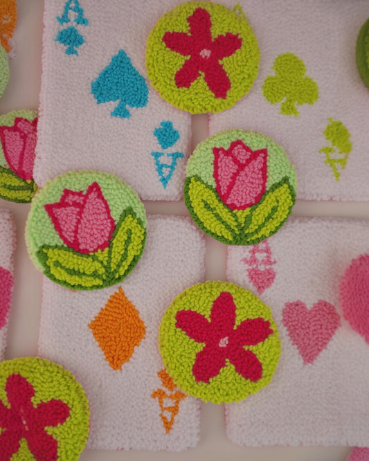 Floral Tufted Car Coasters (Multiple Colors)