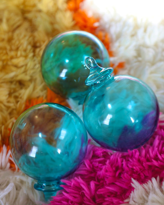 Bubble Glass Ornaments in Aqua (Set of 3)