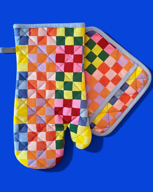 Rainbow Check Oven Mitt & Pot Holder Set