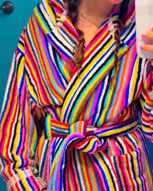 Chunky Cotton Bathrobe in Stripe Party