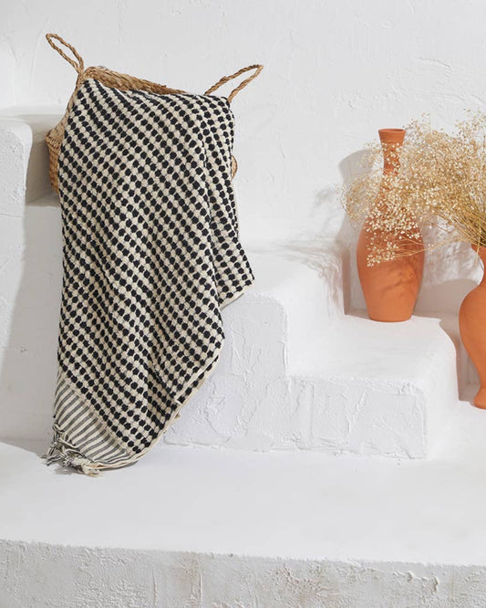 Pompom Bubble Bath Towels in Black&Creme